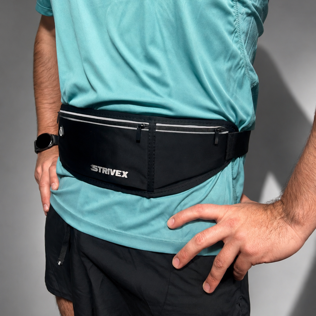 A black Strivex waist bag